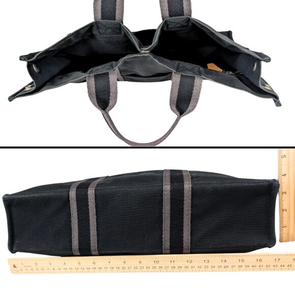 Hermès Black Cotton Canvas Fourre Tout MM Casual Snap Tote Bag Made in France - Picture 4 of 11